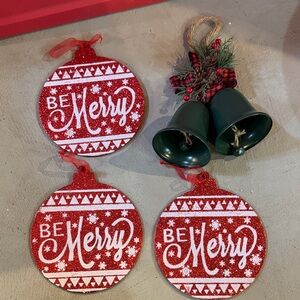 Festive Red 'Be Merry' Ornaments Set